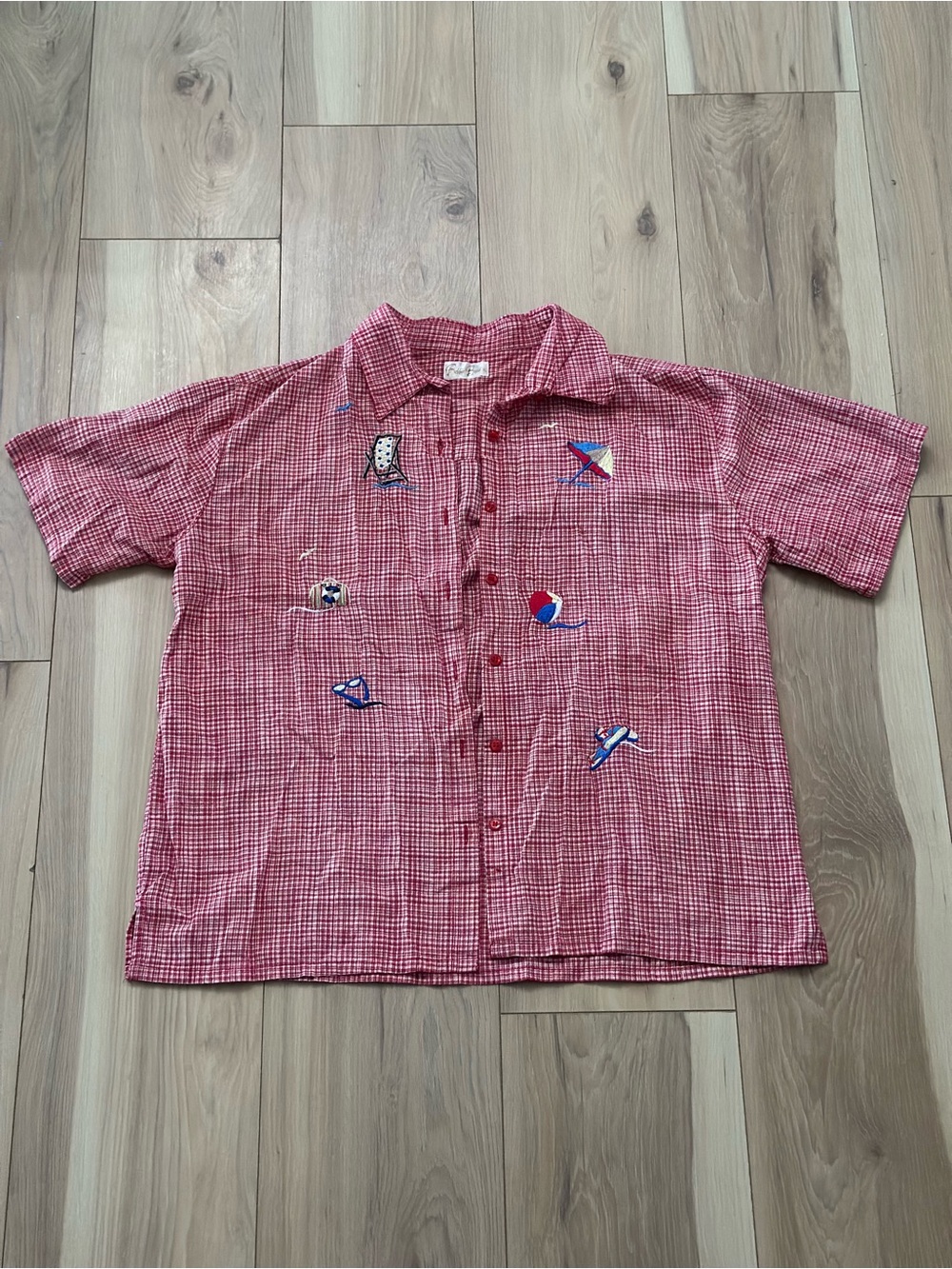 VTG Bobbie Brooks Red Gingham Embroidered Beach Summer Button Up Shirt